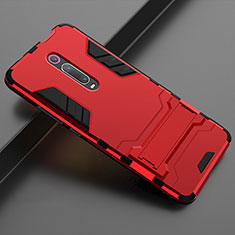 Funda Bumper Silicona y Plastico Mate Carcasa con Soporte para Xiaomi Mi 9T Rojo