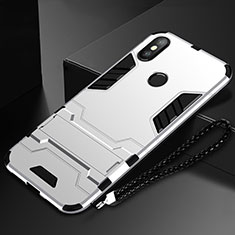 Funda Bumper Silicona y Plastico Mate Carcasa con Soporte para Xiaomi Mi Mix 3 Plata