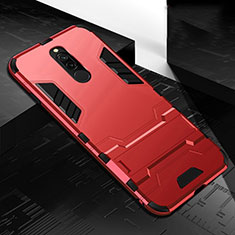 Funda Bumper Silicona y Plastico Mate Carcasa con Soporte para Xiaomi Redmi 8 Rojo