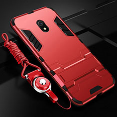 Funda Bumper Silicona y Plastico Mate Carcasa con Soporte para Xiaomi Redmi 8A Rojo