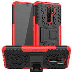 Funda Bumper Silicona y Plastico Mate Carcasa con Soporte para Xiaomi Redmi 9 Rojo