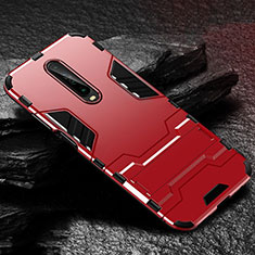 Funda Bumper Silicona y Plastico Mate Carcasa con Soporte para Xiaomi Redmi K30 4G Rojo