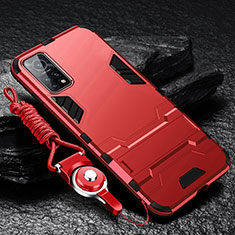 Funda Bumper Silicona y Plastico Mate Carcasa con Soporte para Xiaomi Redmi K30S 5G Rojo