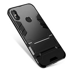 Funda Bumper Silicona y Plastico Mate Carcasa con Soporte para Xiaomi Redmi Note 5 Negro