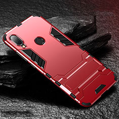 Funda Bumper Silicona y Plastico Mate Carcasa con Soporte para Xiaomi Redmi Note 7 Rojo
