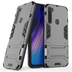 Funda Bumper Silicona y Plastico Mate Carcasa con Soporte para Xiaomi Redmi Note 8 Gris