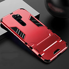 Funda Bumper Silicona y Plastico Mate Carcasa con Soporte para Xiaomi Redmi Note 8 Pro Rojo