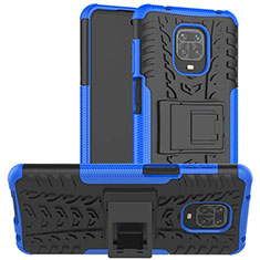 Funda Bumper Silicona y Plastico Mate Carcasa con Soporte para Xiaomi Redmi Note 9 Pro Azul