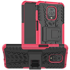 Funda Bumper Silicona y Plastico Mate Carcasa con Soporte para Xiaomi Redmi Note 9 Pro Rosa