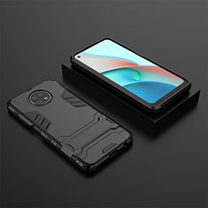 Funda Bumper Silicona y Plastico Mate Carcasa con Soporte para Xiaomi Redmi Note 9T 5G Negro