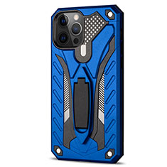 Funda Bumper Silicona y Plastico Mate Carcasa con Soporte R01 para Apple iPhone 12 Pro Azul