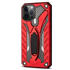 Funda Bumper Silicona y Plastico Mate Carcasa con Soporte R01 para Apple iPhone 12 Pro Max Rojo