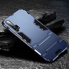 Funda Bumper Silicona y Plastico Mate Carcasa con Soporte R01 para Huawei Honor 20 Pro Azul