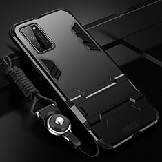 Funda Bumper Silicona y Plastico Mate Carcasa con Soporte R01 para Huawei Honor 30 Lite 5G Negro
