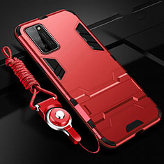 Funda Bumper Silicona y Plastico Mate Carcasa con Soporte R01 para Huawei Honor 30 Lite 5G Rojo