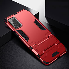 Funda Bumper Silicona y Plastico Mate Carcasa con Soporte R01 para Huawei Honor Play4 5G Rojo