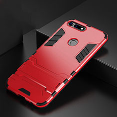 Funda Bumper Silicona y Plastico Mate Carcasa con Soporte R01 para Huawei Honor V20 Rojo