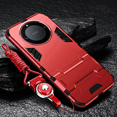 Funda Bumper Silicona y Plastico Mate Carcasa con Soporte R01 para Huawei Honor X9b 5G Rojo