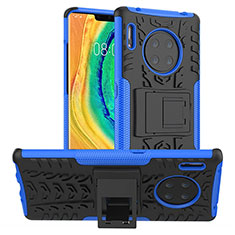 Funda Bumper Silicona y Plastico Mate Carcasa con Soporte R01 para Huawei Mate 30 Azul