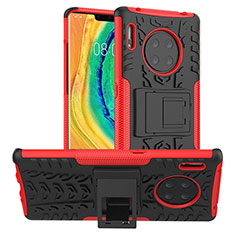 Funda Bumper Silicona y Plastico Mate Carcasa con Soporte R01 para Huawei Mate 30 Pro Rojo