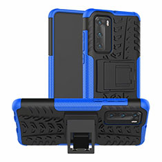 Funda Bumper Silicona y Plastico Mate Carcasa con Soporte R01 para Huawei P40 Azul