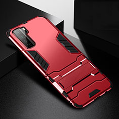 Funda Bumper Silicona y Plastico Mate Carcasa con Soporte R01 para Huawei P40 Lite 5G Rojo