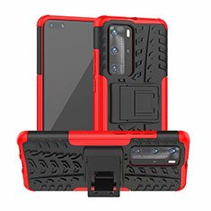 Funda Bumper Silicona y Plastico Mate Carcasa con Soporte R01 para Huawei P40 Pro Rojo