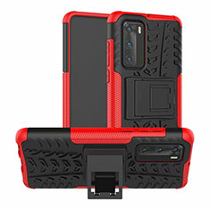 Funda Bumper Silicona y Plastico Mate Carcasa con Soporte R01 para Huawei P40 Rojo