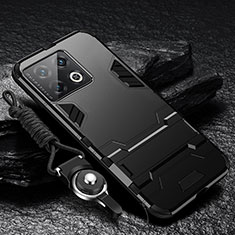 Funda Bumper Silicona y Plastico Mate Carcasa con Soporte R01 para OnePlus 10 Pro 5G Negro