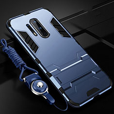 Funda Bumper Silicona y Plastico Mate Carcasa con Soporte R01 para OnePlus 8 Pro Azul