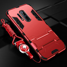 Funda Bumper Silicona y Plastico Mate Carcasa con Soporte R01 para OnePlus 8 Pro Rojo