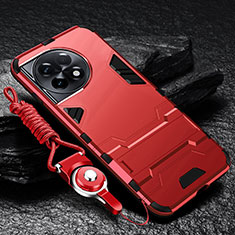 Funda Bumper Silicona y Plastico Mate Carcasa con Soporte R01 para OnePlus Ace 2 Pro 5G Rojo