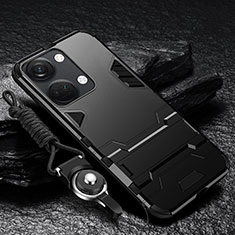 Funda Bumper Silicona y Plastico Mate Carcasa con Soporte R01 para OnePlus Ace 2V 5G Negro