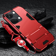 Funda Bumper Silicona y Plastico Mate Carcasa con Soporte R01 para OnePlus Ace 2V 5G Rojo