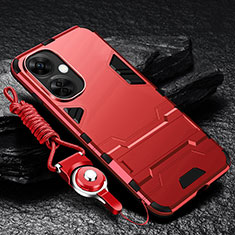 Funda Bumper Silicona y Plastico Mate Carcasa con Soporte R01 para OnePlus Nord CE 3 5G Rojo