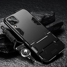 Funda Bumper Silicona y Plastico Mate Carcasa con Soporte R01 para Samsung Galaxy A42 5G Negro