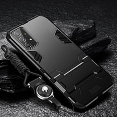 Funda Bumper Silicona y Plastico Mate Carcasa con Soporte R01 para Samsung Galaxy A52 5G Negro