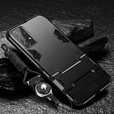 Funda Bumper Silicona y Plastico Mate Carcasa con Soporte R01 para Samsung Galaxy A52s 5G Negro