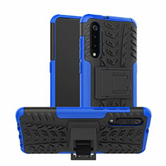 Funda Bumper Silicona y Plastico Mate Carcasa con Soporte R01 para Samsung Galaxy A70 Azul