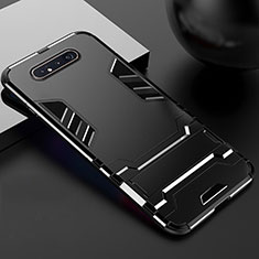 Funda Bumper Silicona y Plastico Mate Carcasa con Soporte R01 para Samsung Galaxy A90 4G Negro