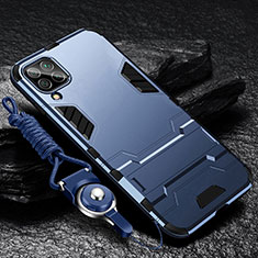 Funda Bumper Silicona y Plastico Mate Carcasa con Soporte R01 para Samsung Galaxy F22 4G Azul