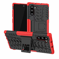 Funda Bumper Silicona y Plastico Mate Carcasa con Soporte R01 para Samsung Galaxy Note 10 5G Rojo