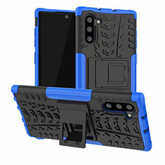 Funda Bumper Silicona y Plastico Mate Carcasa con Soporte R01 para Samsung Galaxy Note 10 Azul