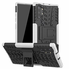 Funda Bumper Silicona y Plastico Mate Carcasa con Soporte R01 para Samsung Galaxy Note 10 Plus 5G Blanco