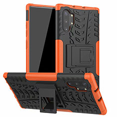 Funda Bumper Silicona y Plastico Mate Carcasa con Soporte R01 para Samsung Galaxy Note 10 Plus 5G Naranja