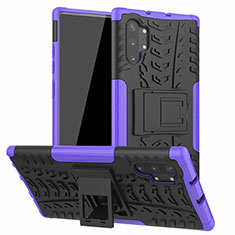 Funda Bumper Silicona y Plastico Mate Carcasa con Soporte R01 para Samsung Galaxy Note 10 Plus Morado