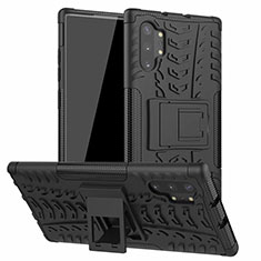 Funda Bumper Silicona y Plastico Mate Carcasa con Soporte R01 para Samsung Galaxy Note 10 Plus Negro