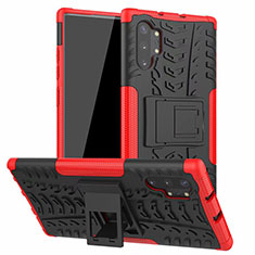 Funda Bumper Silicona y Plastico Mate Carcasa con Soporte R01 para Samsung Galaxy Note 10 Plus Rojo