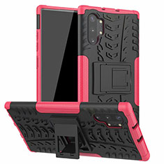 Funda Bumper Silicona y Plastico Mate Carcasa con Soporte R01 para Samsung Galaxy Note 10 Plus Rosa