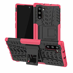 Funda Bumper Silicona y Plastico Mate Carcasa con Soporte R01 para Samsung Galaxy Note 10 Rosa Roja